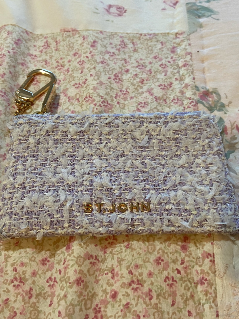 St. John Lavender Tweed Mini Key Pouch with Gold Hardware